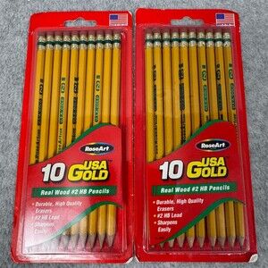 Vintage 2003 RoseArt USA Gold #2 HB Wood Pencils w/ Pink Erasers 20 Count